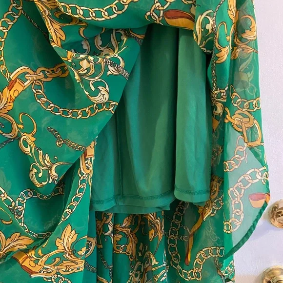 Green Baroque Scarf Print Sheer Maxi Skirt Gold Chain Regencycore Plus XL - Picture 3 of 7